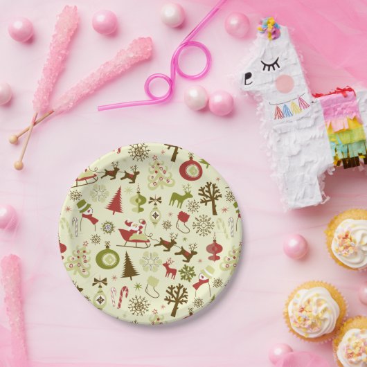 レトロのクリスマスのスケッチの継ぎ目が無いパターン ペーパープレート (パーティー)