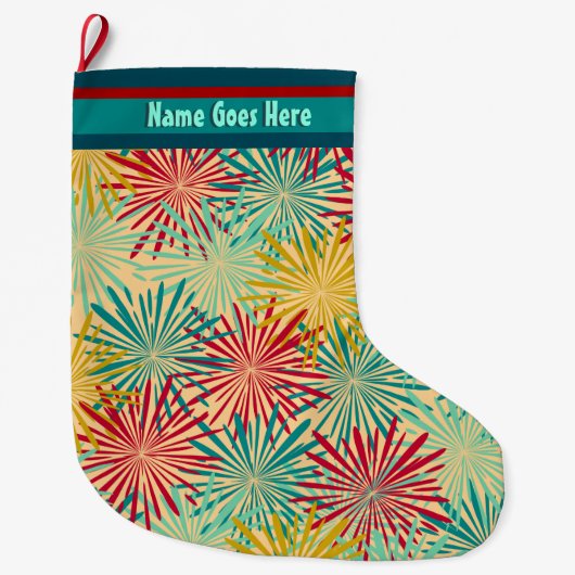 レトロのクリスマスのチンサルのポンポン(パーソナライズな) ラージクリスマスストッキング (正面)