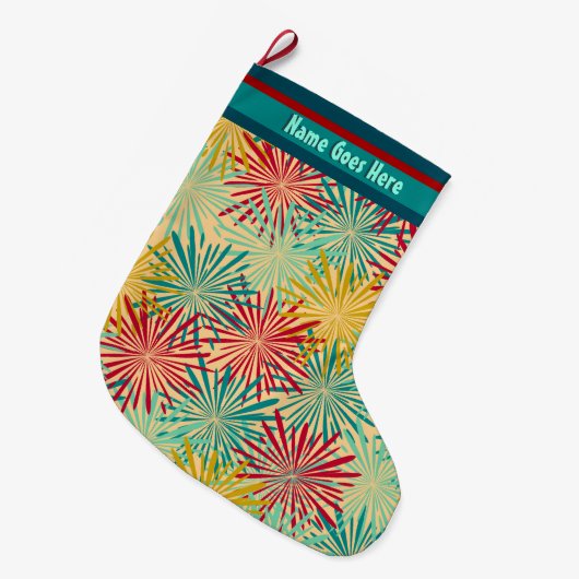 レトロのクリスマスのチンサルのポンポン(パーソナライズな) ラージクリスマスストッキング (正面 (吊り時))