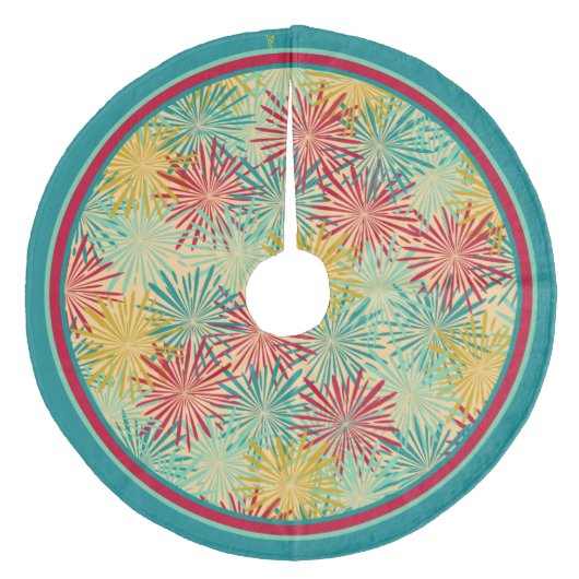 レトロのクリスマスのチンサルのポンポン(熱帯色) フリース ツリースカート (正面)