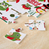レトロのクリスマスのフクロウパターン ジグソーパズル (側面)