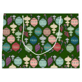 レトロのクリスマスのリロード-濃緑色のパステル ラージペーパーバッグ (正面)