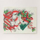 レトロのクリスマスのヴィンテージ猫のお祝いのパズル ジグソーパズル (横)