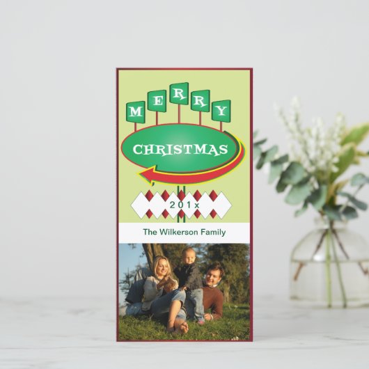 レトロのクリスマスの印の写真カード シーズンカード (スタンド正面)