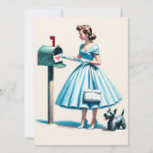 レトロのクリスマスの女性とスコティ犬のメールボックス シーズンカード (正面)