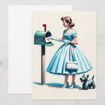 レトロのクリスマスの女性とスコティ犬のメールボックス