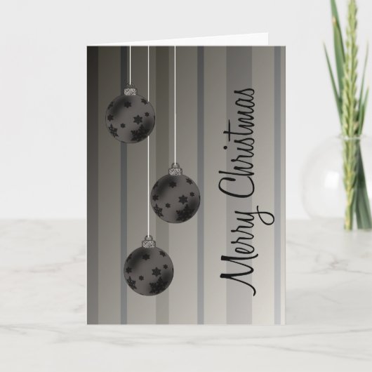 レトロのクリスマスの球及びストライプのメリークリスマス シーズンカード (正面)