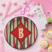 レトロのクリスマスカラーの弦美術モノグラムの ペーパープレート (パーティー)