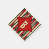 レトロのクリスマスカラーの文字列アートモノグラムの- スタンダードカクテルナプキン (角)