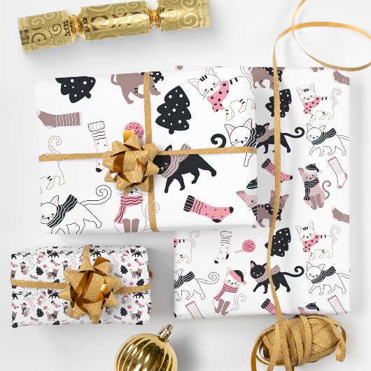 レトロのクリスマスキャッツ ラッピングペーパーシート