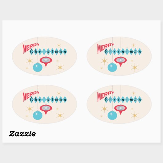 レトロのクリスマスグリーティングシール 楕円形シール (シート)