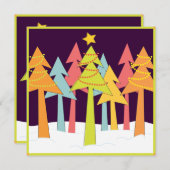 レトロのクリスマスツリーの休日のパーティ 招待状 (正面/裏面)