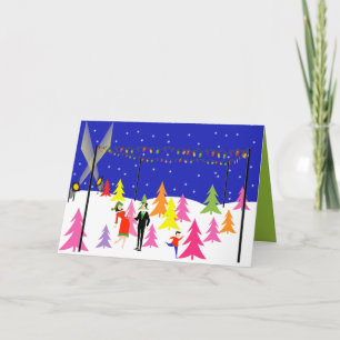 レトロのクリスマスツリーの農場のクリスマスカード シーズンカード