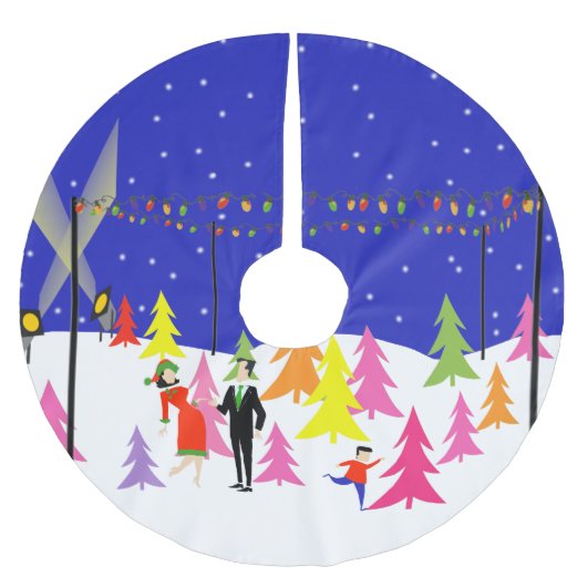 レトロのクリスマスツリーの農場のクリスマスツリーのスカート ブラッシュドポリエステルツリースカート (正面)