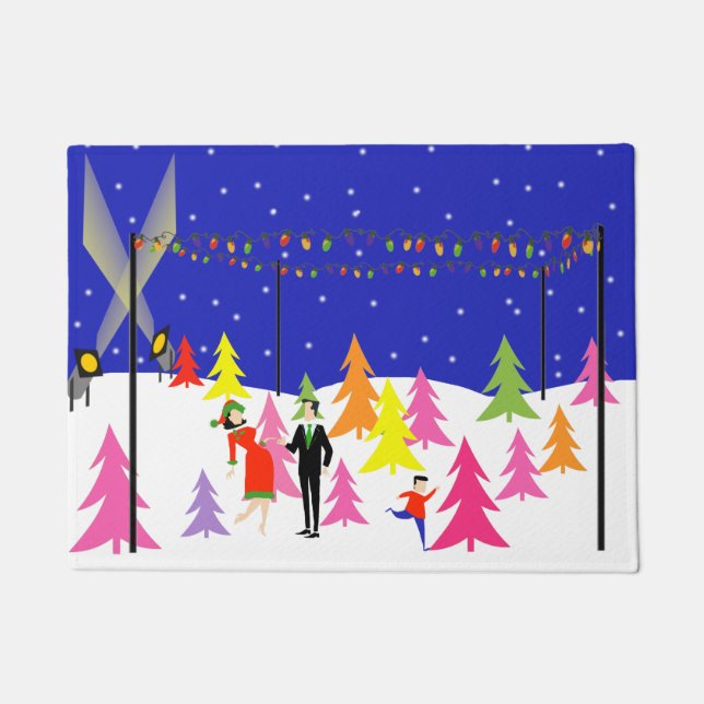 レトロのクリスマスツリーの農場のドア・マット ドアマット (正面)