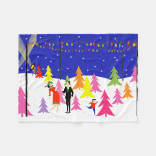 レトロのクリスマスツリーの農場のフリースブランケット フリースブランケット