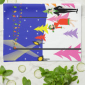 レトロのクリスマスツリーの農場の台所タオル キッチンタオル (折り畳み)