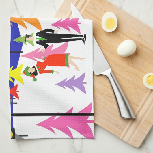 レトロのクリスマスツリーの農場の台所タオル キッチンタオル (四つ折り)