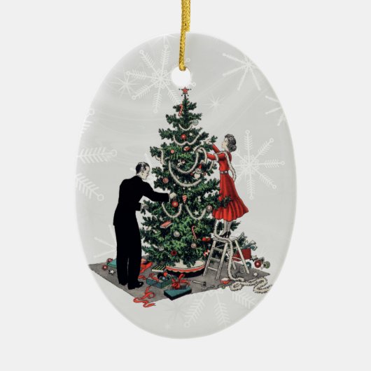 レトロのクリスマスツリー セラミックオーナメント (正面)