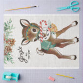 レトロのクリスマスディアーとキャンディケーン 薄葉紙 (クラフト)