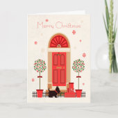 レトロのクリスマスブラック・テリア犬の出入り口 シーズンカード (正面)