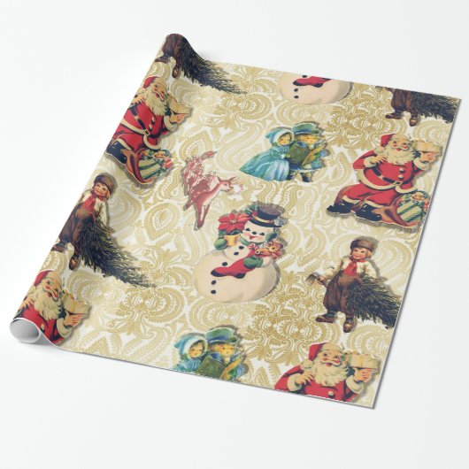 レトロのクリスマス ラッピングペーパー (アンロールド)