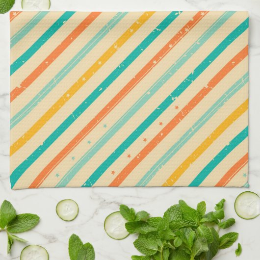 レトロのグランジな縞模様 キッチンタオル (折り畳み)