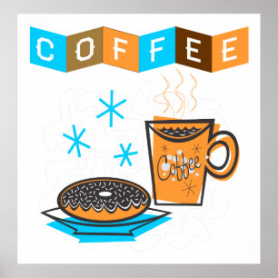 レトロのコーヒーおよびドーナツ ポスター