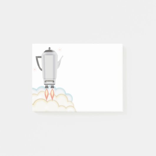 レトロのサイファイのコーヒーポットの濾過器のロケットの船 ポストイット (正面)