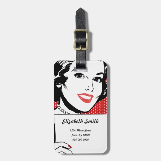 レトロのサインをした女性 ラゲッジタグ (正面縦)