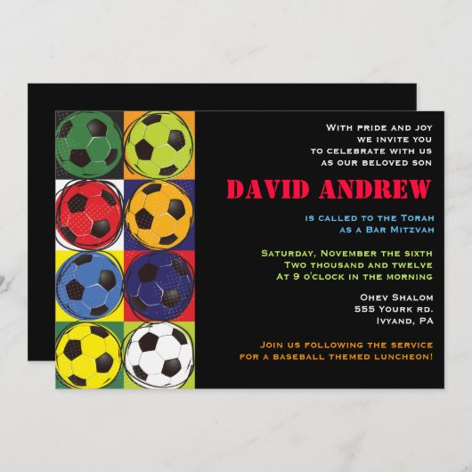 レトロのサッカーのテーマのバーのバルミツワーの招待状 招待状 (正面/裏面)