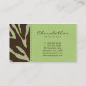 レトロのサロンのスパの名刺のシマウマのライムブラウン 名刺 (裏面)