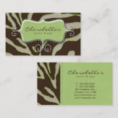 レトロのサロンのスパの名刺のシマウマのライムブラウン 名刺 (正面/裏面)