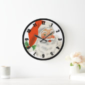 レトロのサンタクロースおよびヒイラギ ラージ壁時計 (ホーム)