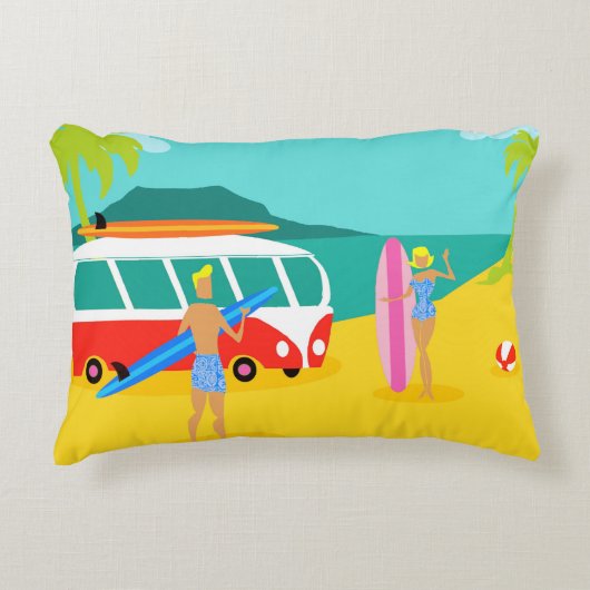レトロのサーファーのカップルのアクセントの枕 アクセントクッション (正面)