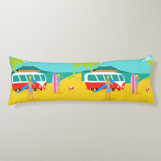 レトロのサーファーのカップルの抱き枕 ボディピロー (正面)