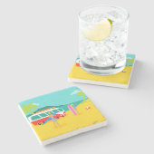 レトロのサーファーのカップルの石のコースター ストーンコースター (横)