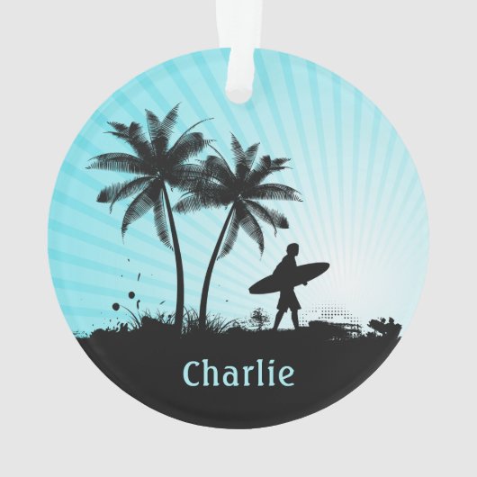 レトロのサーファーの名前をカスタムするのオーナメント オーナメント (裏面)
