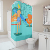 レトロのサーファーの男のシャワー・カーテン シャワーカーテン (インサイチュ)
