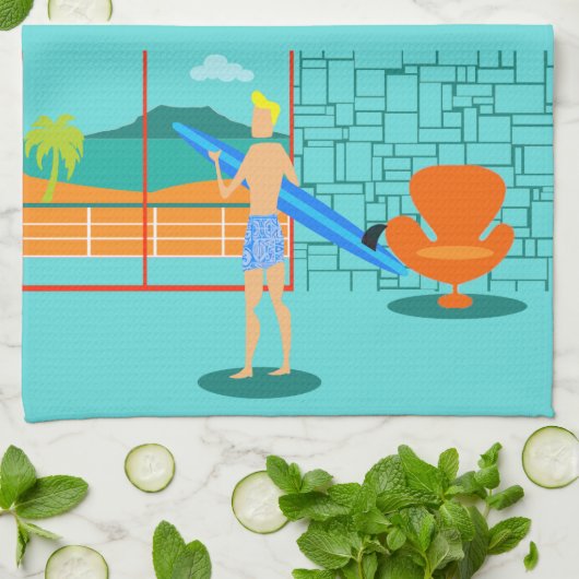 レトロのサーファーの男の台所タオル キッチンタオル (折り畳み)