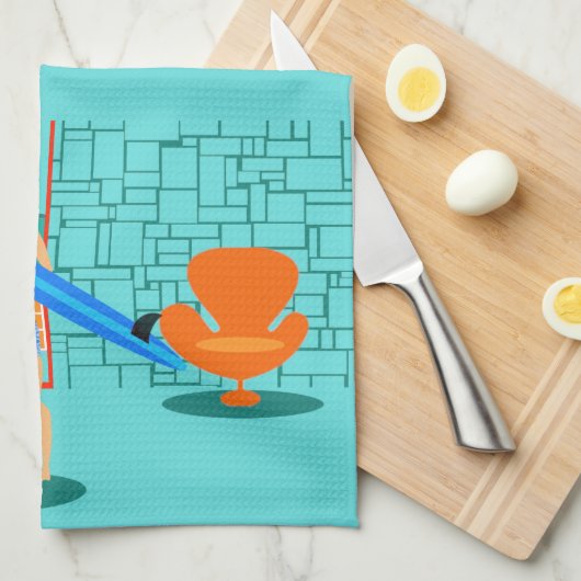 レトロのサーファーの男の台所タオル キッチンタオル (四つ折り)