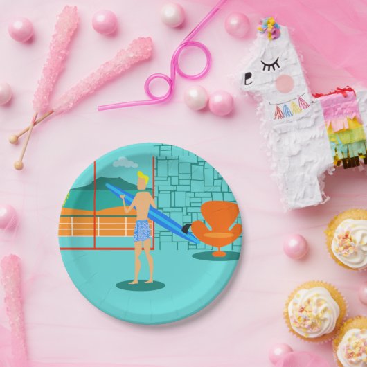 レトロのサーファーの男の紙皿 ペーパープレート (パーティー)