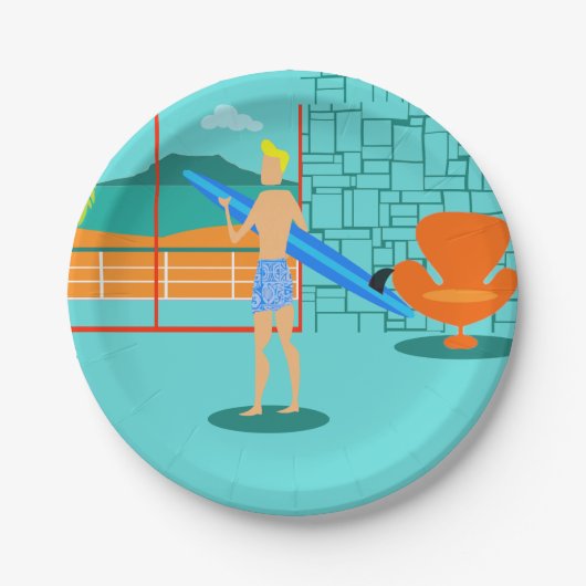 レトロのサーファーの男の紙皿 ペーパープレート (正面)