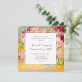 レトロのシックでエレガントなピンクのヴィンテージの花柄のサクラソウ 招待状 (スタンド正面)