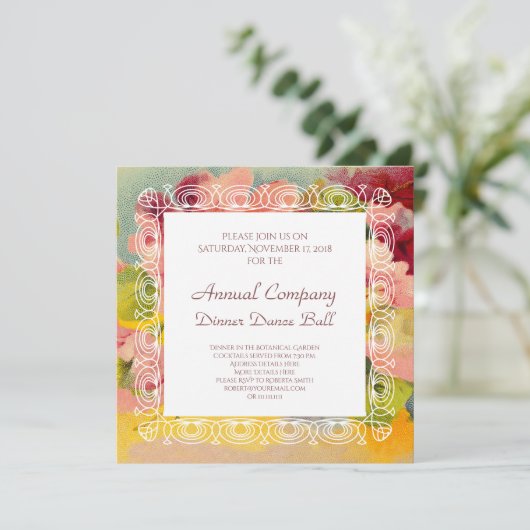 レトロのシックでエレガントなピンクのヴィンテージの花柄のサクラソウ 招待状 (スタンド正面)