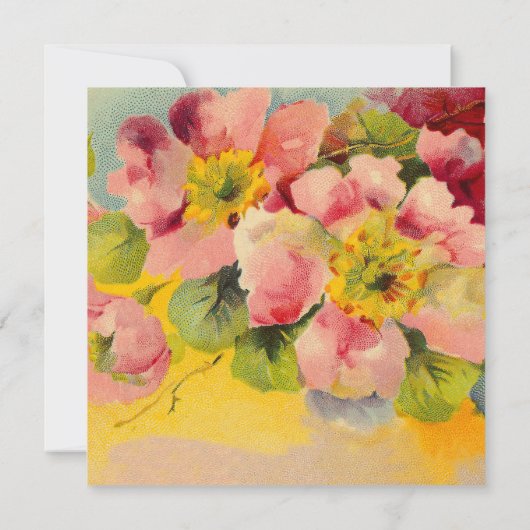 レトロのシックでエレガントなピンクのヴィンテージの花柄のサクラソウ 招待状 (裏面)