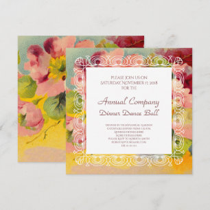 レトロのシックでエレガントなピンクのヴィンテージの花柄のサクラソウ 招待状