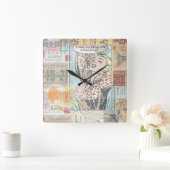 レトロのシックなピンナップの女の子 スクエア壁時計 (ホーム)