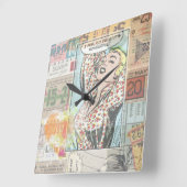 レトロのシックなピンナップの女の子 スクエア壁時計 (傾斜)