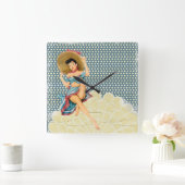 レトロのシックなピンナップの女の子 スクエア壁時計 (ホーム)